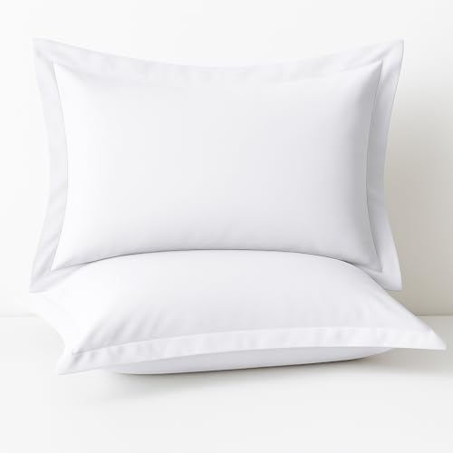 Cotton Metrics Linen 2 Pack Pillow Shams Standard Size 20x26 – 600 Thread Count 100% Organic Cotton White Pillow Covers with 2 Inch Flange, Soft & Smooth Premium Hotel-Quality Pillowcases Set of 2