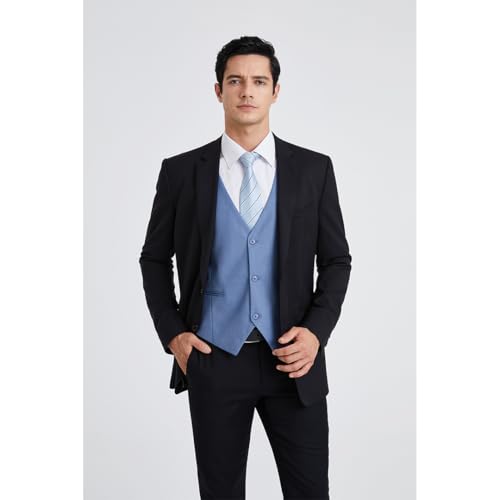 Image of HISDERN Mens Suit Vest Business Casual Dress Waistcoat Vest Solid Color Formal Wedding Vests for Suits or Tuxedo