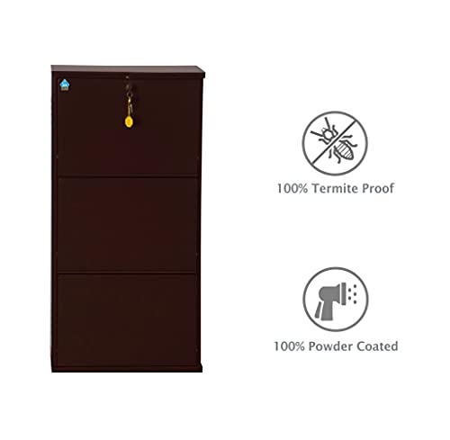 Image of DELITE KOM 20 Inch Wide, 3 Shelf Metal Shoe Rack Wall Mounted for Home with Central Lock | Holds Upto 8 Shoes or 12 Slippers Pair | 1 Year Warranty | (41 x 20 x 5 Inch, Coffee) | DIY | Space Saving