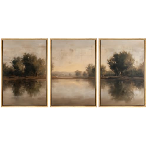 MUDECOR Framed Wall Art Print Set Neutral Tone Lake Reflection