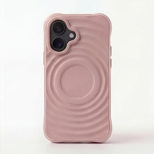 Image of amazon basics Shockproof Case for iPhone 16 | Ripple Pattern | Camera Protection | Protective Cover with Enhanced Grip & Wireless Charging Support - Baby Pink