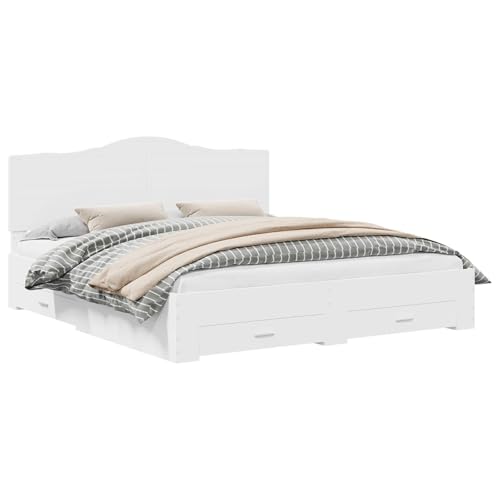 vidaXL Bettrahmen mit Kopfteil Weiß 180 x 200 cm Holzwerkstoff, Schlafzimmer, Rechteckig, Modern, Bequemes Design für Stil und Funktionalität mit Möbeln für alle Räume