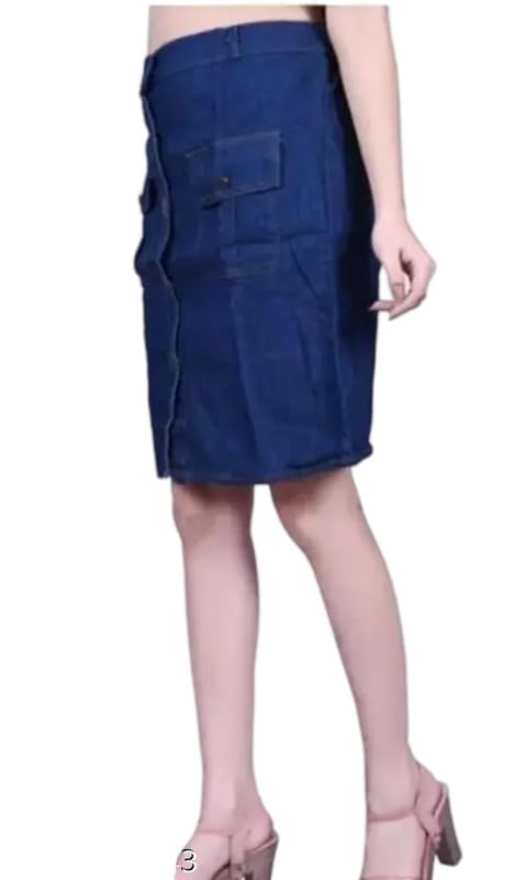 Women?s Solid Denim Skirt with Button Closure-picture-35