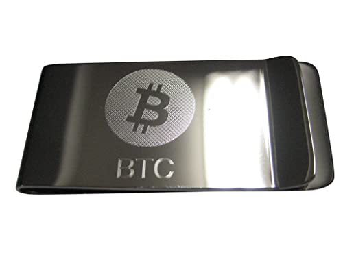 Kiola Designs Silver Toned Etched Sleek Bitcoin Coin Cryptocurrency Blockchain Money Clip