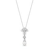 Jewelili Enchanted Disney Fine Jewelry Sterling Silver 1/10CTTW Diamond & Pearl Ariel Pendant