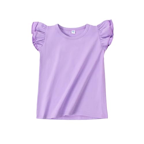 Image of LYSMuch Toddler Baby Girls T Shirt Ruffle Sleeveless Kids Cotton Tshirt Solid Color Blouse