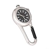 Hasaller Orologio da tasca multifunzione con moschettone, lancette luminose e torcia LED integrata, per escursionismo, campeggio, arrampicata, zaino, argento, 40 mm, 61 g