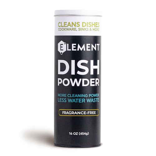 ELEMENT Dish Powder | Pre-Filled Refillable Shaker with Grease-Fighting Dish Soap | Liquidless, Plastic-Free | No Harsh Chemicals (Fragrance-Free, 16 OZ in Refillable Shaker)