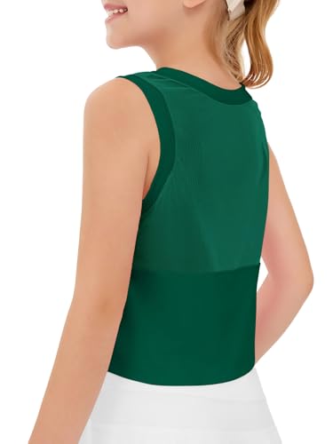 Haloumoning Girls Athletic Tank Tops Kids Sleeveless Crop Tops Mesh Back Workout Cute Sports Shirts 5-14 Years