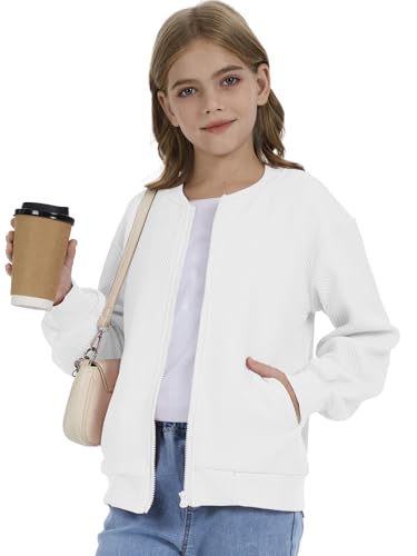 CharmWM Girls Bomber Jackets Lightweight Zip Up Fashion Kids Cute Jacquard Coats Fall Varsity Outwear Clothes