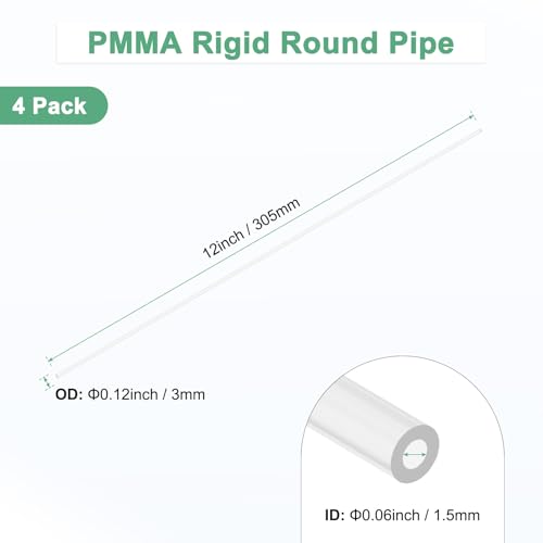 M METERXITY 4erPcs Klare Starre Acrylrohre 1.5mm [0.06] ID x 3mm [0.12] OD Plastik Rundrohre Für Wasserkühlungssysteme/Lampen/Brunnen/Aquarien/Displayständer Acrylrohre [305mm/12IN]