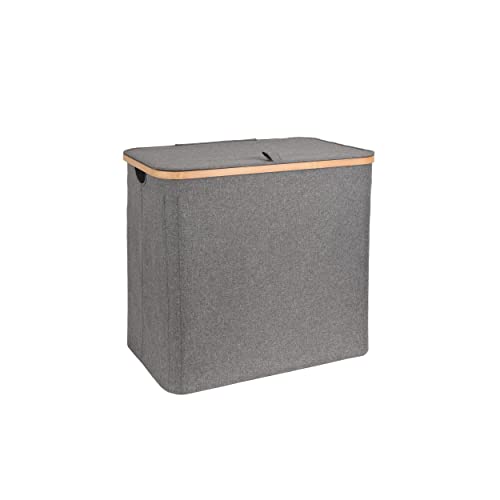 SENSEA - Wäschekorb aus Textil Scandi - 60 Liter - Bambus - H.50 x B.53,5 x L.33,5 cm - Moon - Grau - Wäschesammler Cover