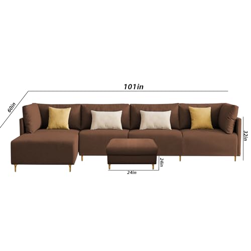 Image of Carina LHS 6 Seater L Shape Sofa Set with Center Table for Living Room (Brown Fabric) Premium Fabric Sofa