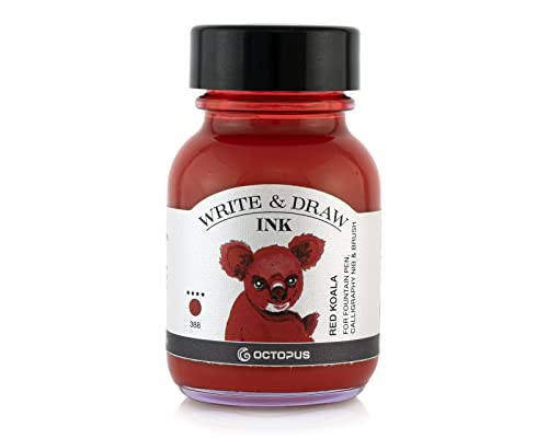Octopus Write and Draw Ink 388 Red Koala, wasserfeste Tinte zum Schreiben und Zeichnen, Kalligraphietinte, lichtechte Zeichentusche für Füllhalter, rot, 50 ml