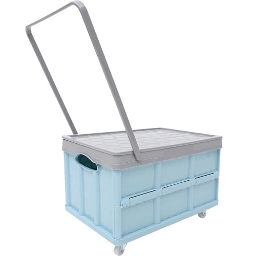 Collapsible Storage Bins with Lids, Folding Plastic Stackable Utility Crates 30L, Plastic Tote Storage Box Container Stackable Folding Utility Crates for Clothes Books Snack Shoe and Grocery Storage