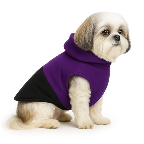 Image of The Pets Company Dog Winter Coat Jacket, Clothes, Windproof, Reversible, Light Weight, Washable, Ultra Warm Thick Fleece Lined Dog Vest for Cold Weather Protection, (Purple Black, Small - 14 Inch)