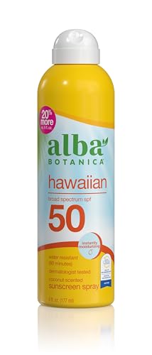 Alba Botanica Hydrating Sunscreen Spray, SPF 50 Broad Spectrum Protection, Instantly Moisturizing, Water Resistant (80 minutes), Hypoallergenic, Oxybenzone-Free, 5 Fl. Oz