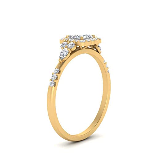 Image of Choose Your Color 14k Yellow Gold Plated Princess Shape Petite Engagement Rings Halo Edwardian Engagement Ring Everyday Wedding Jewelry Handmade Gifts for Wife : US Size 4 to 12