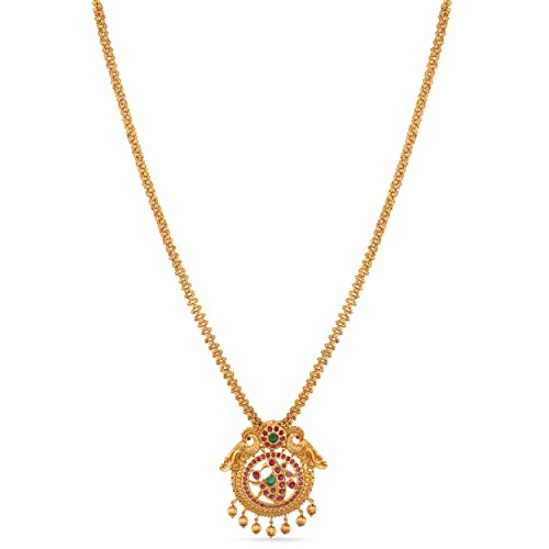 TARINIKA Antique Premium Gold Plated Pendant Necklace Set for Women - Brass Alloy Cubic Zirconia(CZ) Indian Jewelry with Earring, Bollywood Fashion Jewelry Gift