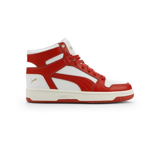 PUMA PUMA Women's Rebound Layup Mid Shoes, White-Candy Apple- Gold SS26, 7.5 Puma Rebound Layup Nu Romantic WNS