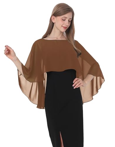 Baoqiya Chales y envolturas para mujer para vestidos de noche, chal suave de gasa para dama de honor, capa de gasa para cubrir la boda, Marrón, Talla única