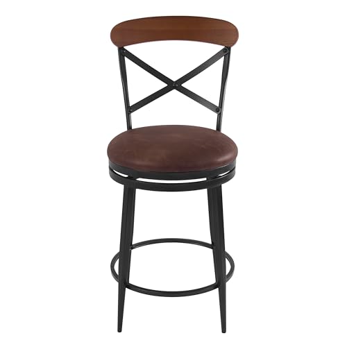 Image of HomePop Hudson Swivel Counterstool, 26-Inch, Brown Faux Leather
