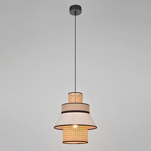 Image of AKWAY Rattan Hanging Lamp for Living Room | Cane Pendant Light | Wicker Ceiling Light | Stylish Boho Pendant Light for Bedroom, Hallway, Office, and Home Decor | Adley Collection 30cm Dia
