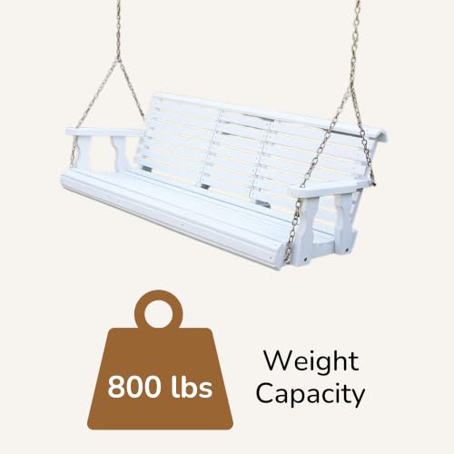 Image of Porchgate Amish Heavy Duty Console Porch Swing with Fold Down Cup Holders in Semi Solid White Stain - Amish Made in The USA from Treated Pine, Hanging Chains Included