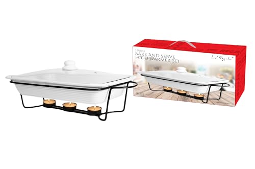 Le Regalo 3-Piece Bake and Server Food Warmer Set, 14.5x9.5x2.25, White