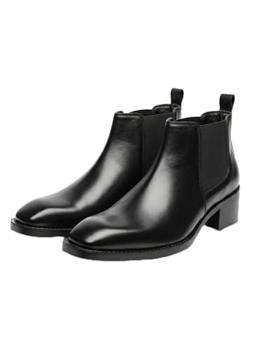 Image of Comforts Men's Classic Chelsea Boots, Leather, High Heel Ankle Boots with Elastic Side Panels