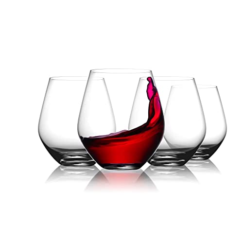 Stemless Wine Glasses (4 Pack - 18 Ounces) Drinking Glasses Highly Durable, Round Bowl Glasses For Wine, Red And White Wine Tumblers, European Made Cocktail Glasses, Stemless Wine Glass, Wine Goblets #TOP24