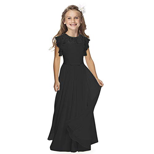 Vestido de niña de flores para niñas de 2 a 13 años, Negro, 8-9 Años Cover