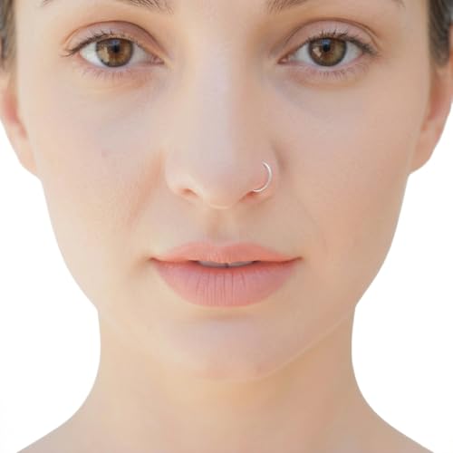 Ellie J Maui 20g Nose Ring Hoop Sterling Silver | 20 Gauge 7mm - 9mm Adjustable Size Range | Unisex Piercing Jewelry for Men and Women Sterling Silver Nose Ring Hoop