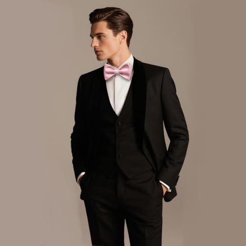 Image of DiBanGu Solid Color Bow Ties for Men Formal Satin Self Tied Bowtie with Lapel Pin Pocket Square Cufflinks for Wedding Party