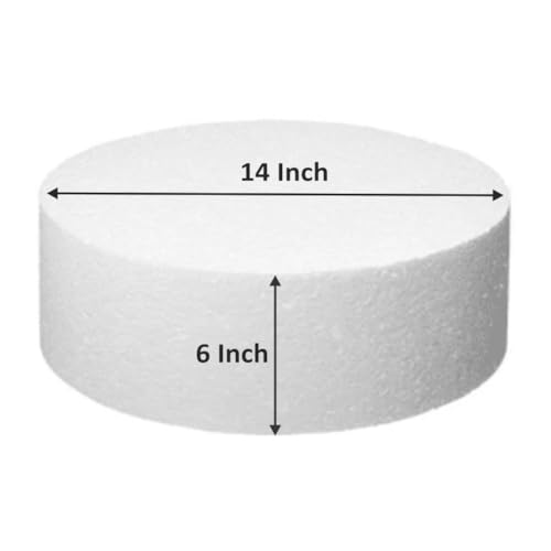 Image of OMKRAFT Round Cake Dummy 14 x 6 Inch | Foam Dummy Cake for Fondant, Icing Practice, Wedding Cake Display & Cake Decoration | Pack of 1