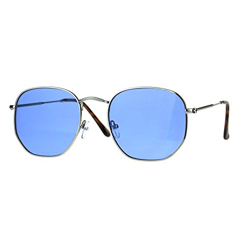 Vintage Fashion Sunglasses Thin Metal Hexagon Shape Frame Color Lens UV 400