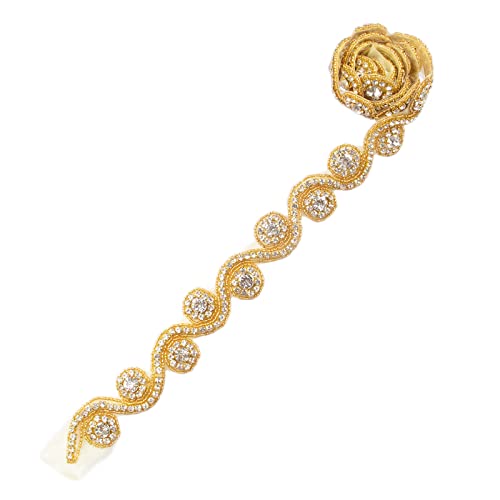 ShiDianYi Rhinestone Applique For Women Wedding Belt Gold Bridal Sash Rhinestone Belt Dress Belt For Girls (RA030, Gold)