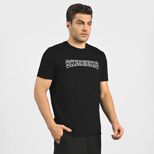 Image of Skechers Men Dual Print Varsity Graphic Black T-Shirts