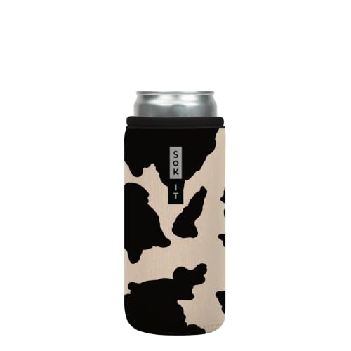 Sok It CanSok Sleeve for Beer & Soda Insulated Neoprene Cover (Cow Print, 12oz Slim Can Sleeve)
