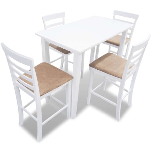 Yisssmeng Table haute avec 4 tabourets de bar en bois blanc 110 x 60 cm