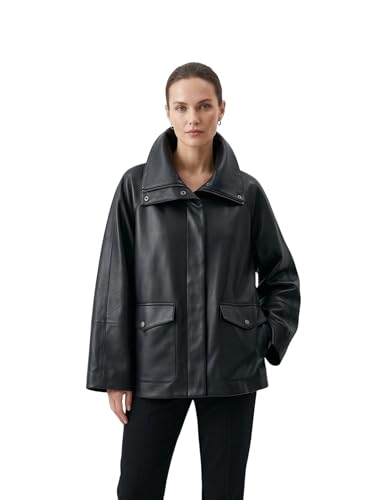 Blouson en similicuir oversize femme avec col montant et poches style rétro