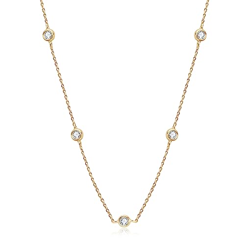 Moissanite Necklace for Women Sterling Silver, Station Tennis Choker Layering Bezel Set Chain, 2.5MM to 4MM Dainty Simple Adjustable 16 Inch to 18 Inch