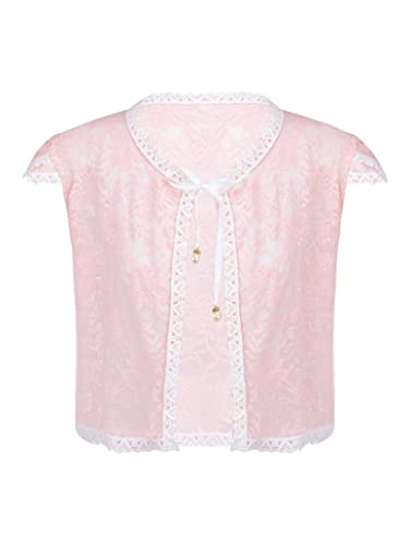 Girls Toddler Ruffle Sleeve Bolero Cardigan Shrug Lace Flower Shrug Short Cardigan Wedding Party Dress Cover Up Pink 6-8 Years
