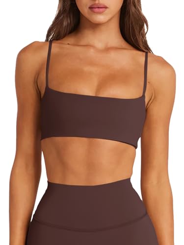 Image of LASLULU Womens Adjustable Spaghetti Straps Sports Bra Square Neck Wireless Padded Workout Yoga Crop Tops