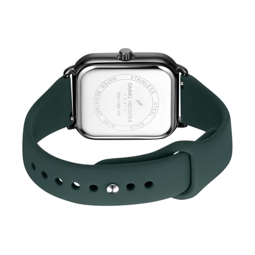 Image of Daniel Hechter Paris Montmartre Unisex Multifunction Square Watch - Black Dial with Day-Date & 24-Hour Subdials, Moonphase Display, Sustainable Silicone Strap