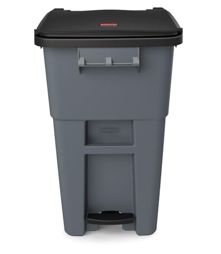 Image of Rubbermaid Commercial Products Brute Step-On Rollout Trash /Garbage Can /Bin with Wheels, 50 GAL, for Restaurants /Hospitals /Offices /Back of House /Warehouses /Home, Gray