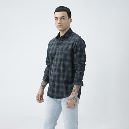 Image of BASICS 100% Cotton Checked Shirt for Men | Slim Fit | Everyday Smart Casual Wear | Full Sleeve
