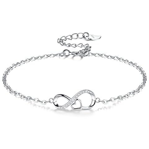 Viwind silver bracelet for women 925 Sterling Silver Infinity Heart Bracelet Friendship Bracelet with Jewellery Gifts Box for Her Women Wife Mum Christmas Gift Anniversary Birthday Cover