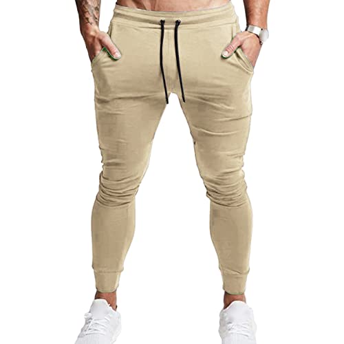 Maiyifu-GJ Men's Elastic Waist Tapered Jogger Casual Drawstring Workout Sweatpants Slim Fit Traning Running Track Pants (Khaki,X-Large)