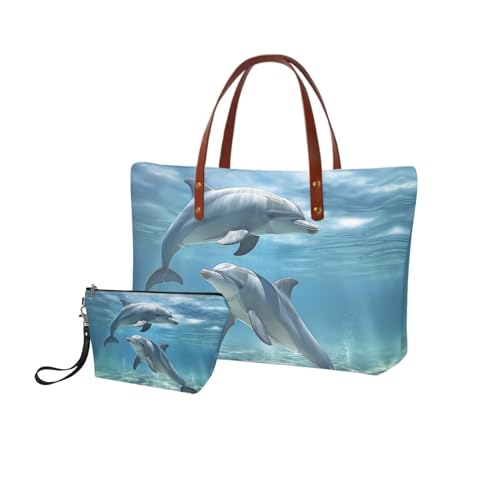 Image of 2PCS Tote Bag for Women Top Handle Purse with Wallet, Hobo Bag Tote Shoulder Bag with PU Cosmetic Bag